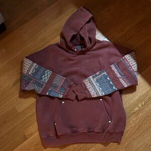 Abercrombie & Fitch Burgundy Hoodie with Patterned Sleeves